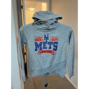 New York Mets MLB Baseball Girls Sparkly Graphic Hooded Sweatshirt Size M 10-12
